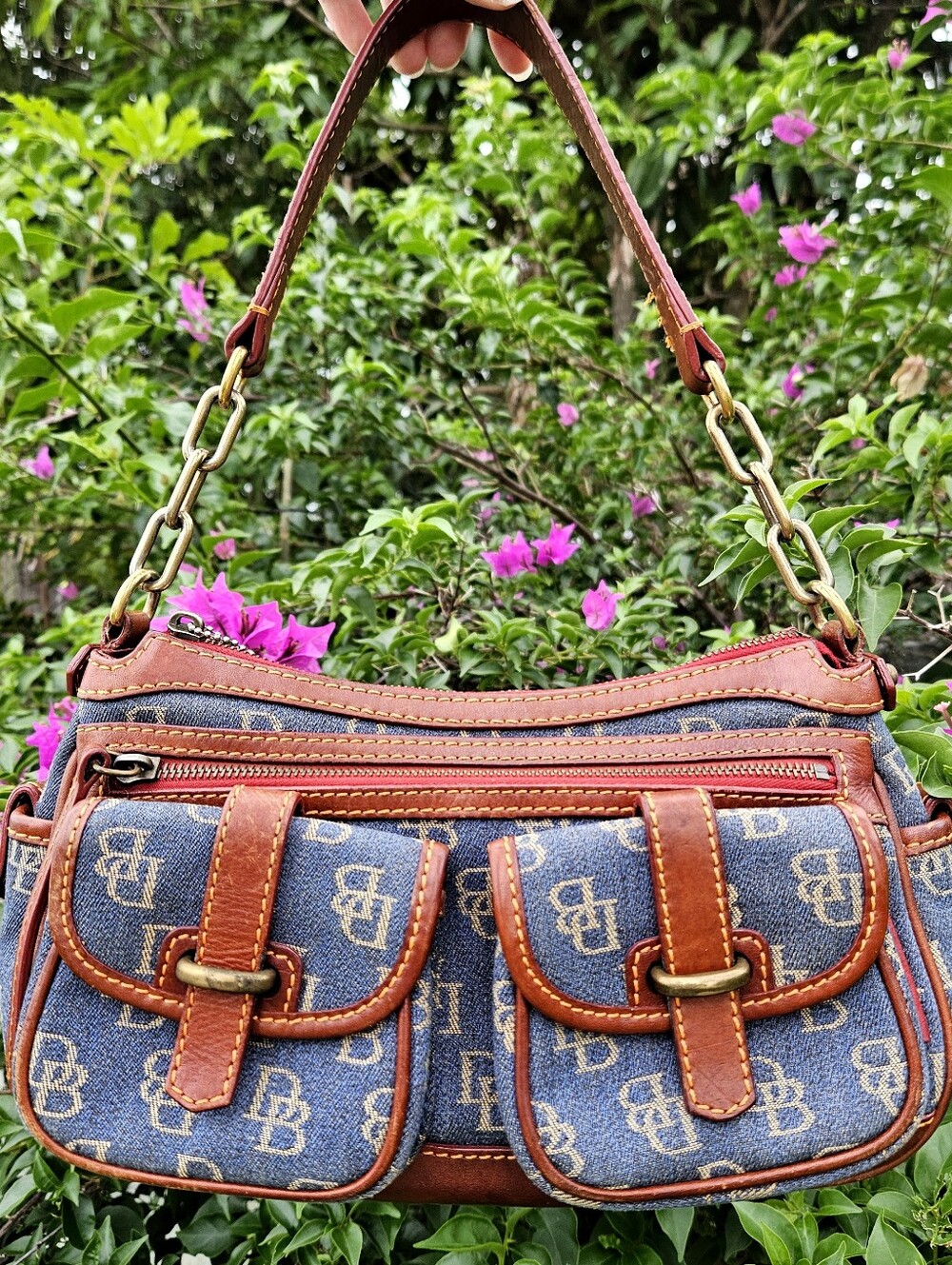 Dooney & Bourke Y2K Denim Monogram Double Pocket Shoulder Bag